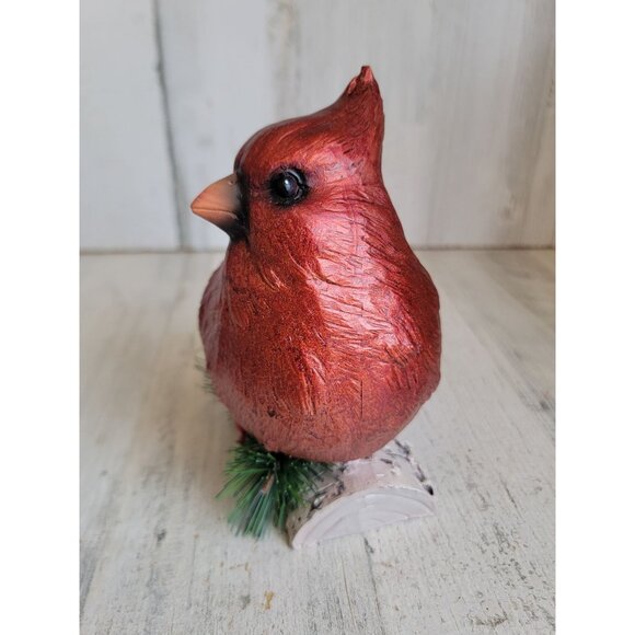 Resin red cardinal snow covered branch Xmas home decor unique figure - Picture 6 of 8
